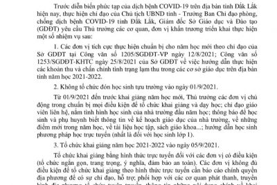 Công văn mới nhất của sở GD & ĐT Đăk Lăk về việc thực hiện kế hoạch năm học 2021 – 2022