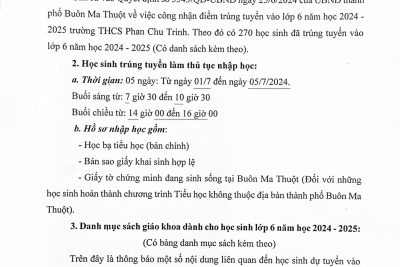 DANH SÁCH 270 HỌC SINH TRÚNG TUYỂN HỆ TIẾNG ANH NĂM HỌC 2024-2025