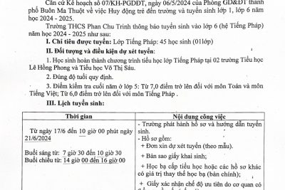 THÔNG BÁO TUYỂN SINH VÀO LỚP 6 TIẾNG PHÁP NĂM HỌC 2024-2025